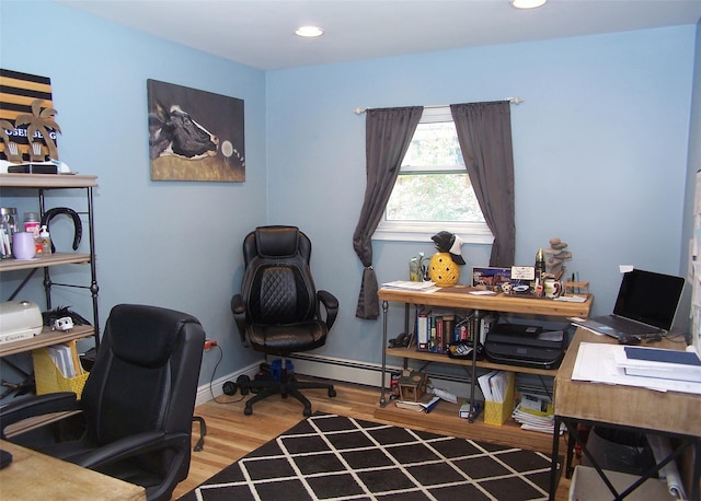 341 Thrift St, Ronkonkoma, NY 11779 - office with wood finished floors, recessed lighting, and a baseboard heating unit