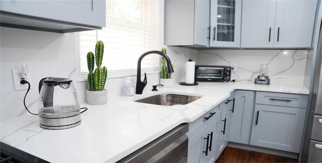 11 Boxwood Close, Hopewell Junction, NY 12533 - kitchen with glass insert cabinets, stainless steel dishwasher, and light stone countertops