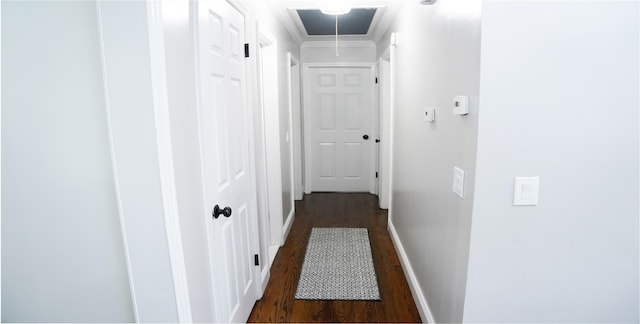 11 Boxwood Close, Hopewell Junction, NY 12533 - hallway featuring attic access, dark wood finished floors, and crown molding