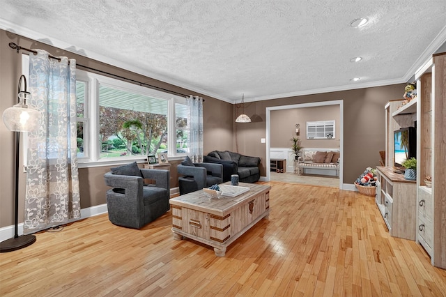 8 Argow Pl, Nanuet, NY 10954 - living room with light wood finished floors, a textured ceiling, and ornamental molding