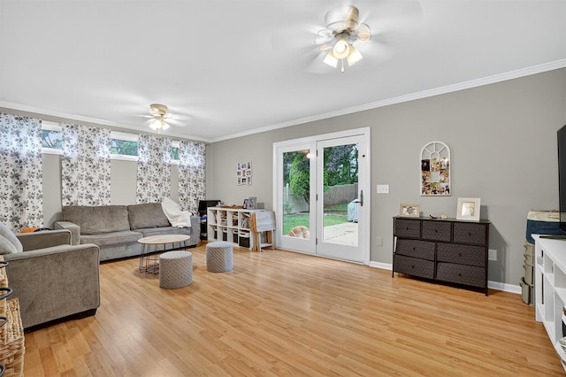 8 Argow Pl, Nanuet, NY 10954 - living room with a ceiling fan, ornamental molding, light wood-style flooring, and wallpapered walls