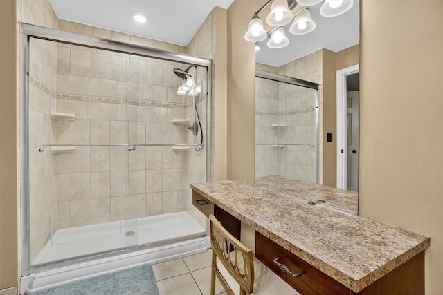 8 Argow Pl, Nanuet, NY 10954 - full bathroom featuring tile patterned flooring, a shower stall, vanity, and a chandelier