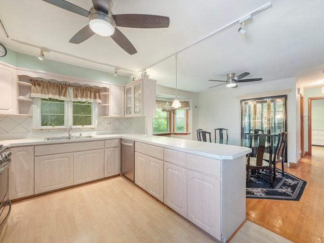 19 E Orchard St, Nanuet, NY 10954 - kitchen featuring rail lighting, stainless steel appliances, open shelves, and a ceiling fan