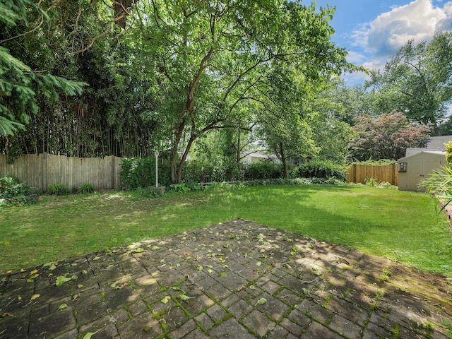 19 E Orchard St, Nanuet, NY 10954 - fenced backyard featuring a patio area and a shed