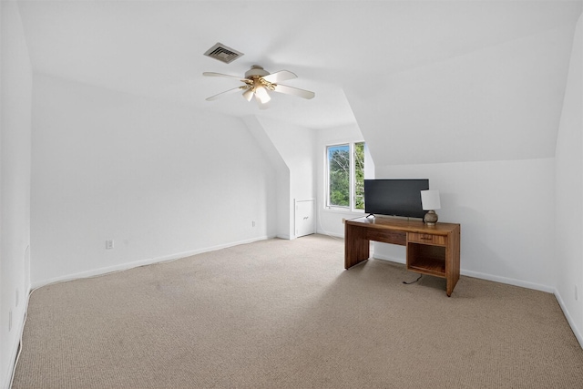 32 Spring Pond Dr, Ossining, NY 10562 - unfurnished office featuring carpet flooring, vaulted ceiling, and ceiling fan