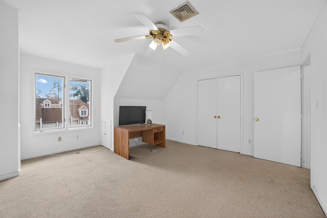 32 Spring Pond Dr, Ossining, NY 10562 - unfurnished office with carpet, ceiling fan, and vaulted ceiling