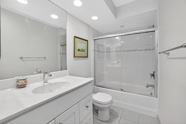 32 Spring Pond Dr, Ossining, NY 10562 - full bathroom featuring vanity, combined bath / shower with glass door, tile patterned flooring, and recessed lighting