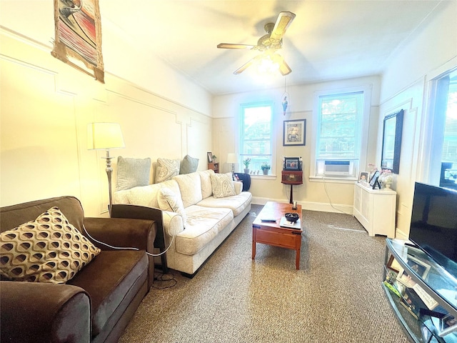 7863 79th Ln, Glendale, NY 11385 - living room with a ceiling fan and baseboards