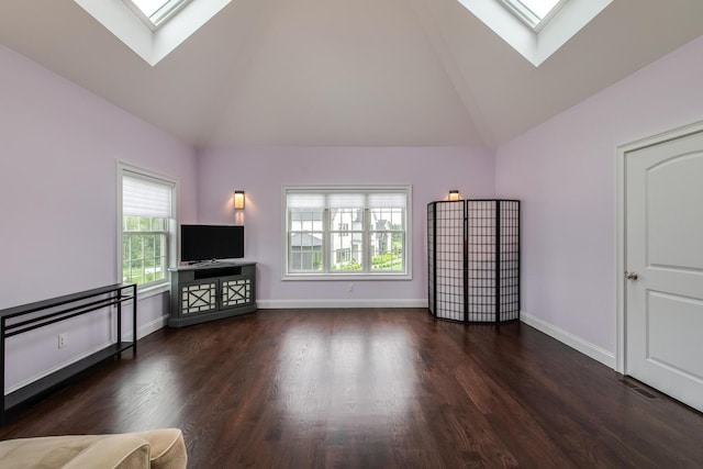 45 Jeffrey Dr, Pleasant Valley, NY 12569 - unfurnished living room with a skylight, high vaulted ceiling, and wood finished floors