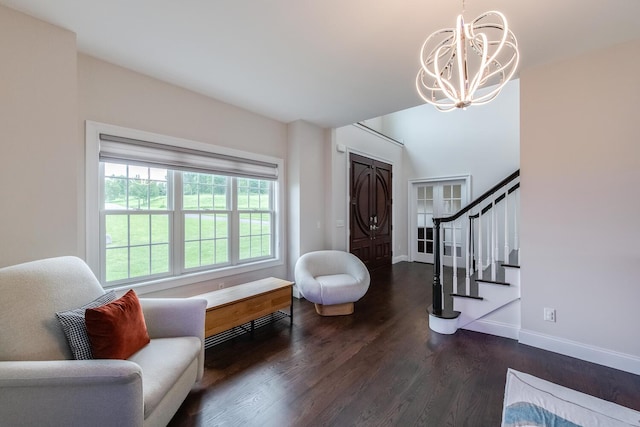 45 Jeffrey Dr, Pleasant Valley, NY 12569 - entryway featuring a chandelier, dark wood-style flooring, and stairs