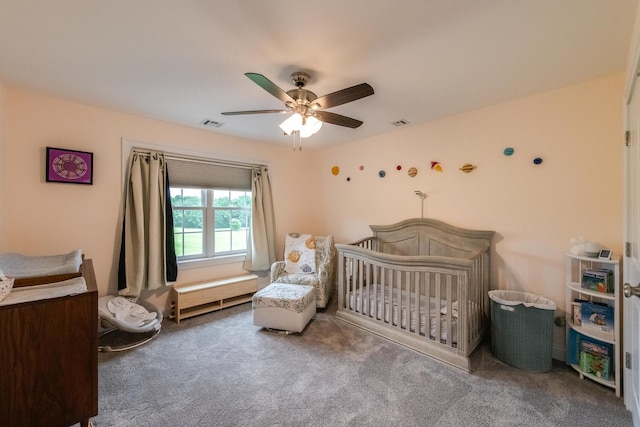 45 Jeffrey Dr, Pleasant Valley, NY 12569 - bedroom featuring carpet floors, a ceiling fan, and a crib