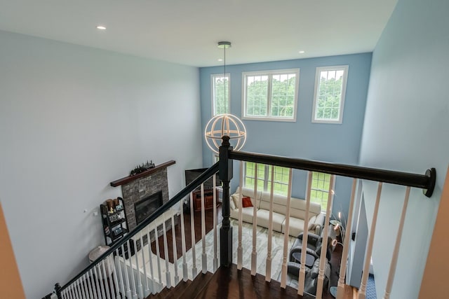 45 Jeffrey Dr, Pleasant Valley, NY 12569 - stairs with wood finished floors, recessed lighting, and a fireplace