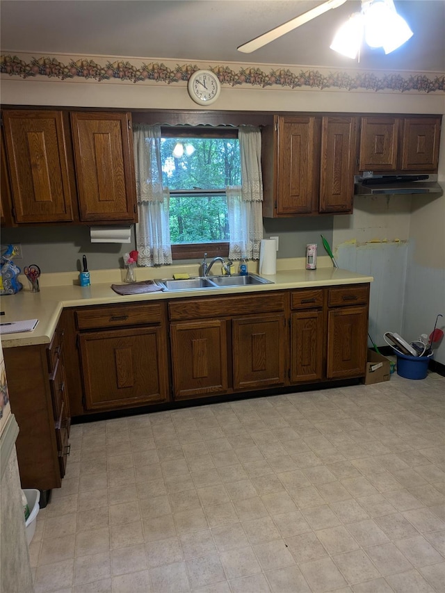 24 Delilah Ln, Plattekill, NY 12589 - kitchen featuring light countertops, light flooring, under cabinet range hood, and ceiling fan