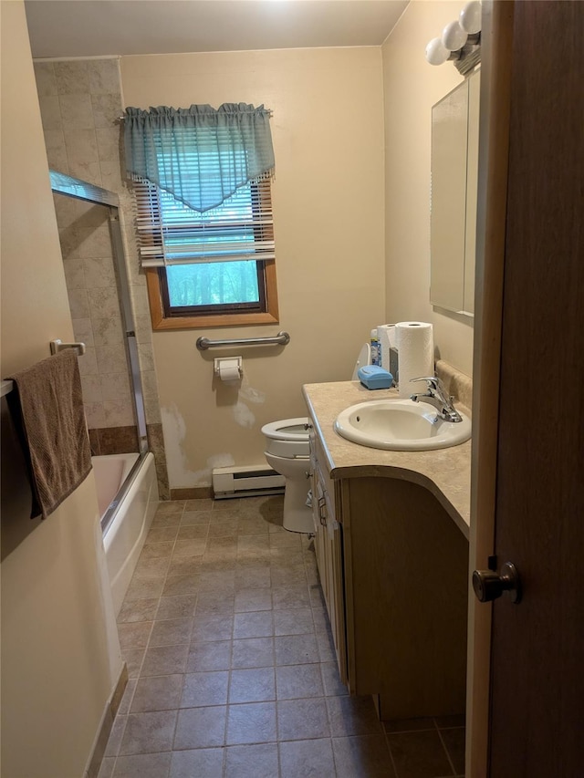 24 Delilah Ln, Plattekill, NY 12589 - full bathroom with a baseboard radiator, vanity, and bath / shower combo with glass door