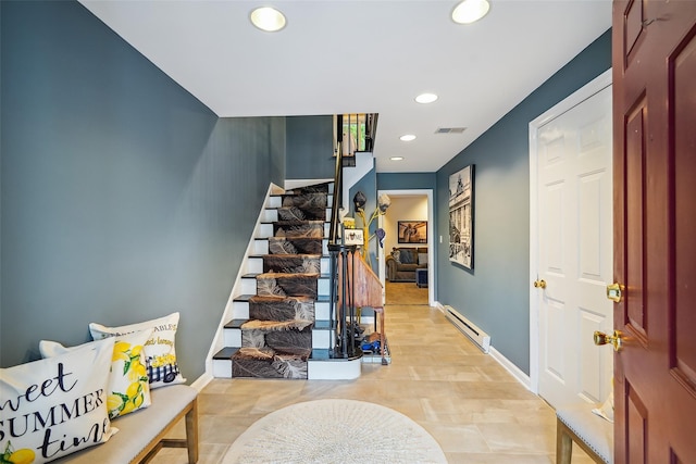 55 Winterberry Cir, Cross River, NY 10518 - entrance foyer with a baseboard heating unit, stairway, and recessed lighting