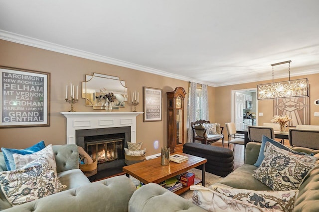 55 Winterberry Cir, Cross River, NY 10518 - living area with ornamental molding, a fireplace with flush hearth, and wood finished floors