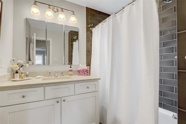 318 W Cortland Ave, Oceanside, NY 11572 - bathroom with vanity and shower / tub combo with curtain