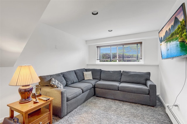 318 W Cortland Ave, Oceanside, NY 11572 - living room with a baseboard heating unit and carpet floors