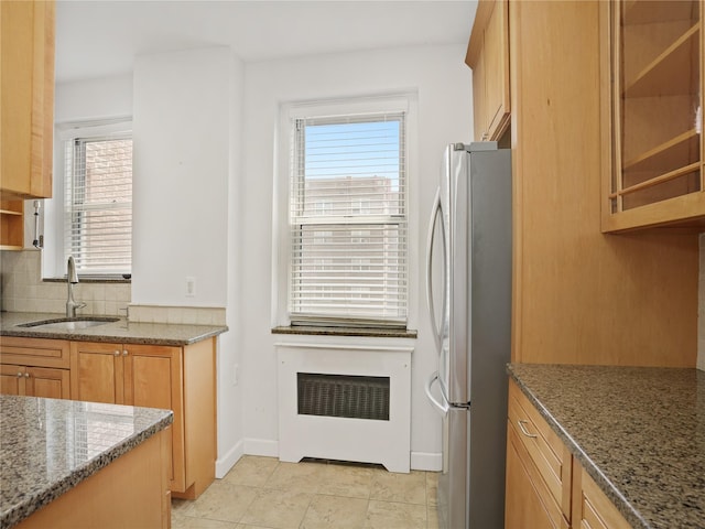 90 Bryant Ave Unit 3Da, White Plains, NY 10605 - kitchen featuring freestanding refrigerator, plenty of natural light, and light stone counters