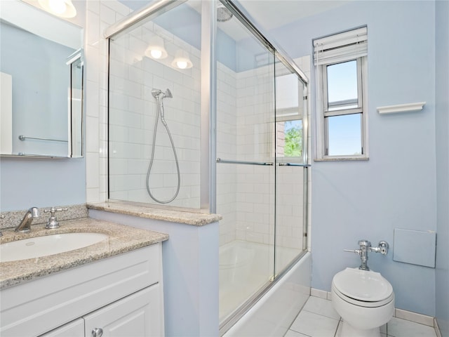 90 Bryant Ave Unit 3Da, White Plains, NY 10605 - full bathroom featuring vanity, shower / bath combination with glass door, and tile patterned floors