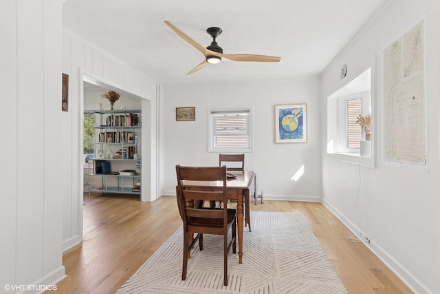 65 Union St, Beacon, NY 12508 - dining area with plenty of natural light, light wood-style floors, a ceiling fan, and crown molding