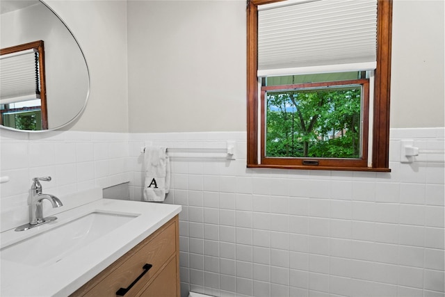 5 Linda Ct, Oyster Bay, NY 11771 - bathroom featuring tile walls, vanity, and wainscoting