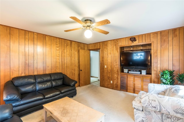 4 Pasture Ln, Poughkeepsie, NY 12603 - carpeted living area with ceiling fan and wood walls