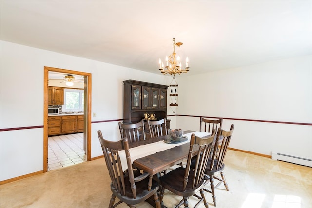 4 Pasture Ln, Poughkeepsie, NY 12603 - dining room with a chandelier, light carpet, and a baseboard radiator