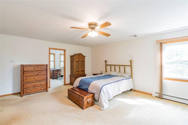 4 Pasture Ln, Poughkeepsie, NY 12603 - bedroom with baseboard heating, light colored carpet, and ceiling fan