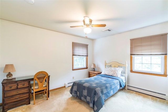 4 Pasture Ln, Poughkeepsie, NY 12603 - bedroom with baseboard heating, light colored carpet, an office area, and ceiling fan