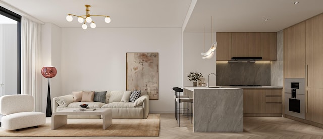 133-25 37th Ave Unit 5F, Flushing, NY 11354 - living room with a chandelier
