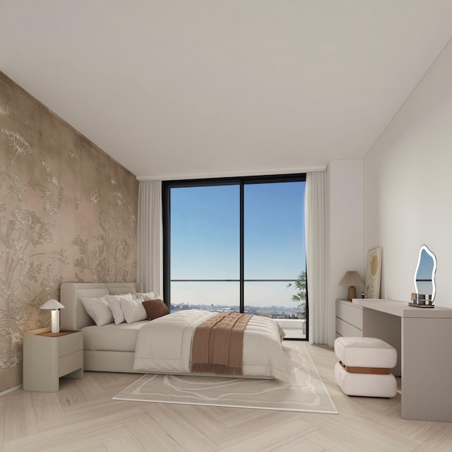 133-25 37th Ave Unit 3C, Flushing, NY 11354 - bedroom with wallpapered walls and expansive windows