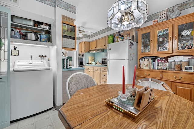 114 Halgren Cres, Haverstraw, NY 10927 - dining area with washer / clothes dryer, a chandelier, light floors, and a ceiling fan