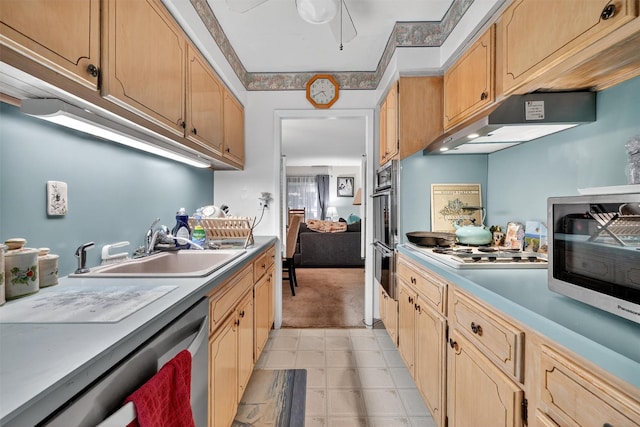 114 Halgren Cres, Haverstraw, NY 10927 - kitchen featuring dishwasher, white gas stovetop, under cabinet range hood, light brown cabinetry, and light flooring
