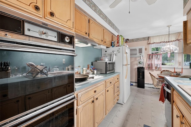 114 Halgren Cres, Haverstraw, NY 10927 - kitchen with appliances with stainless steel finishes, light flooring, under cabinet range hood, a ceiling fan, and light countertops