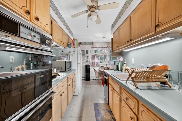 114 Halgren Cres, Haverstraw, NY 10927 - kitchen with a ceiling fan, light countertops, appliances with stainless steel finishes, light flooring, and hanging light fixtures