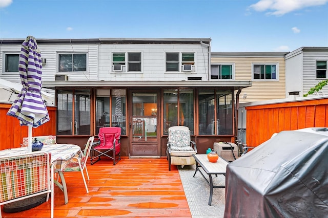 114 Halgren Cres, Haverstraw, NY 10927 - back of house with a sunroom, a wooden deck, and cooling unit