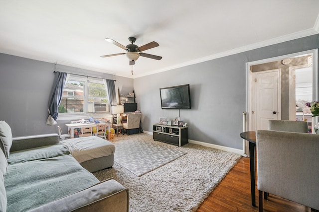 520 Tuckahoe Rd Unit 3B, Yonkers, NY 10710 - living area with a ceiling fan, wood finished floors, and crown molding