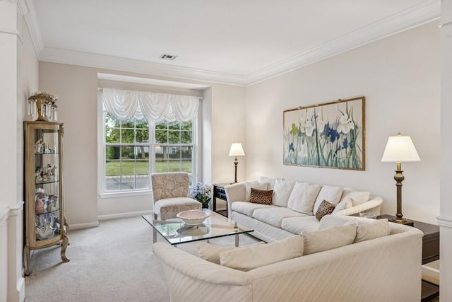 15 Louden Loop, Mount Sinai, NY 11766 - living room featuring carpet floors and crown molding