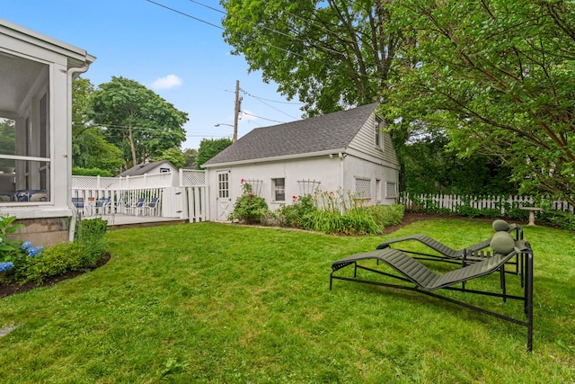 42 Valley Ave, Locust Valley, NY 11560 - view of yard featuring a wooden deck and a sunroom