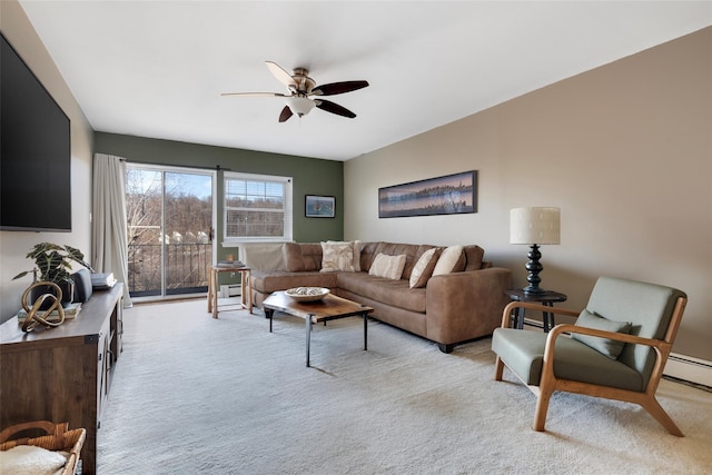 1840 Crompond Rd Unit 7D8, Peekskill, NY 10566 - living area with light carpet, ceiling fan, and a baseboard heating unit
