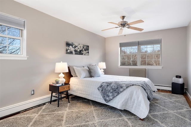 1840 Crompond Rd Unit 7D8, Peekskill, NY 10566 - bedroom with a baseboard radiator, wood finished floors, and a ceiling fan