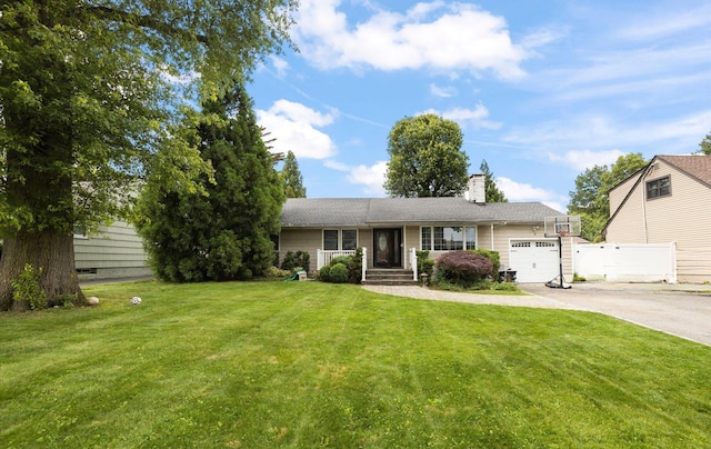 13 Stillman Rd, Glen Cove, NY 11542 - ranch-style home with a garage, driveway, and a chimney