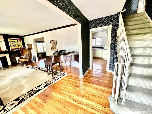 41 Derby Ave, Cedarhurst, NY 11516 - foyer featuring stairway, hardwood / wood-style flooring, and ornamental molding