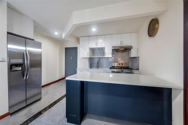 7425 43rd Ave Unit 2A, Elmhurst, NY 11373 - kitchen featuring appliances with stainless steel finishes, under cabinet range hood, inlaid floor details, white cabinetry, and light countertops