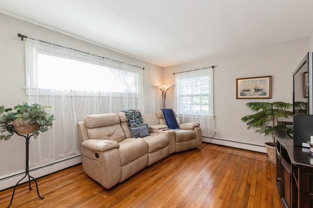 107 S Country Rd, East Patchogue, NY 11772 - living area with baseboard heating and light wood-type flooring