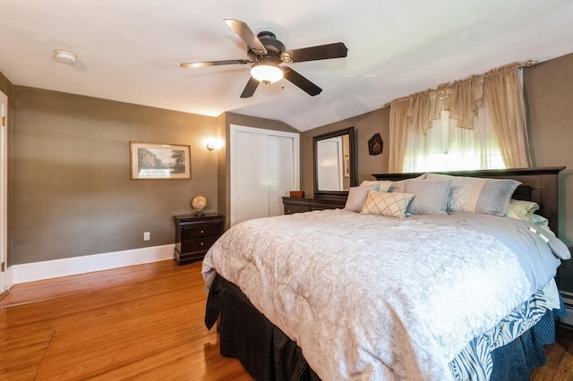 107 S Country Rd, East Patchogue, NY 11772 - bedroom featuring light wood-style flooring, a closet, a ceiling fan, and lofted ceiling