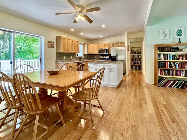167 Benner Rd, Red Hook, NY 12571 - dining room featuring light wood-style floors, ceiling fan, and recessed lighting