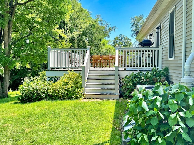 167 Benner Rd, Red Hook, NY 12571 - view of grassy yard featuring a wooden deck and stairway