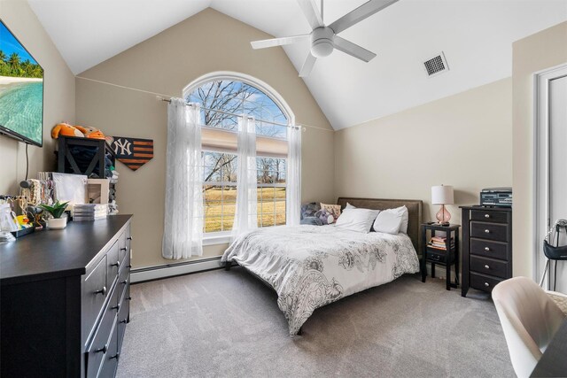 10 Von Trapp Ct, Washingtonville, NY 10992 - bedroom with carpet, a baseboard radiator, and high vaulted ceiling